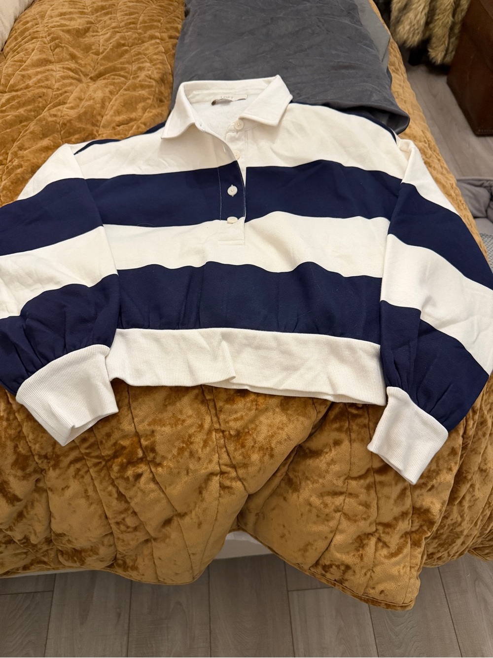Cropped Navy and White Rugby Polo